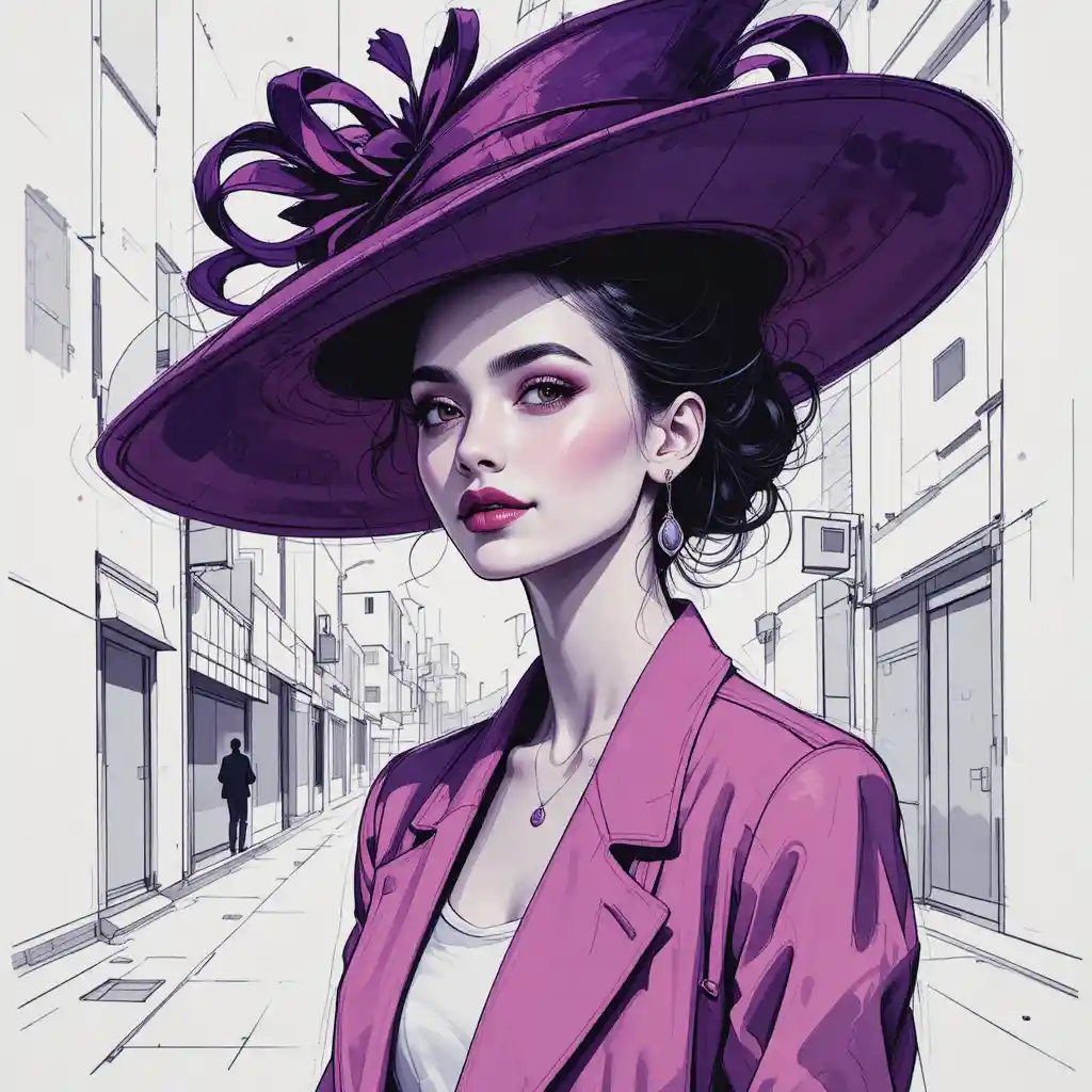 보라색 모자를 쓴 세련된 여성의 입체파 초상화