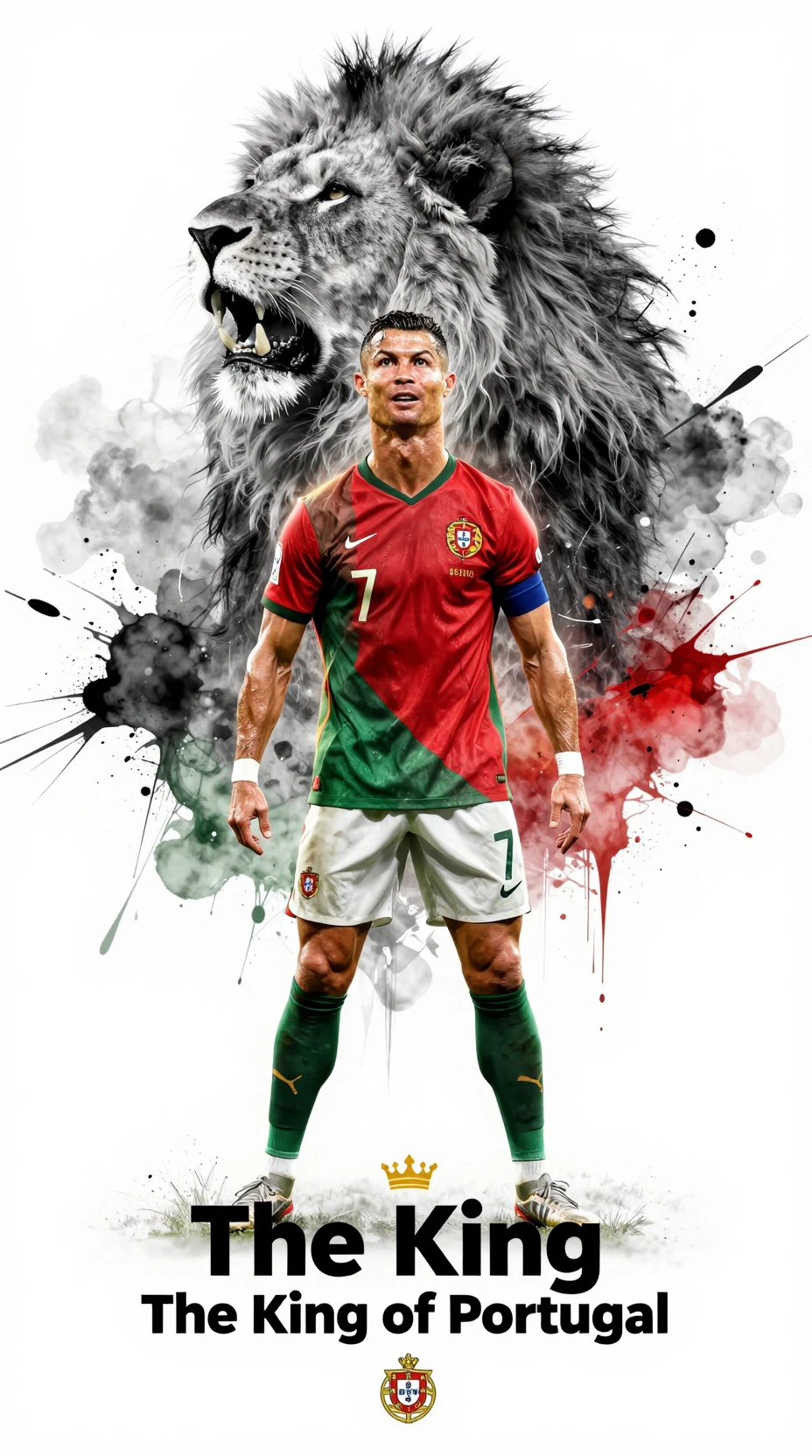 Footballeur légendaire avec esprit de lion rugissant dans une affiche épique