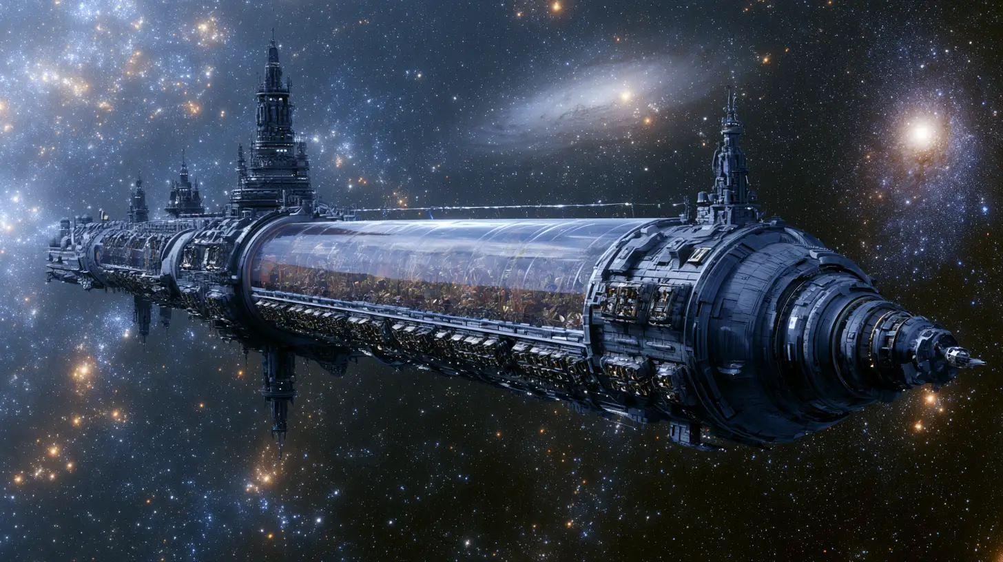 Vaste vaisseau générationnel glissant dans l’espace profond