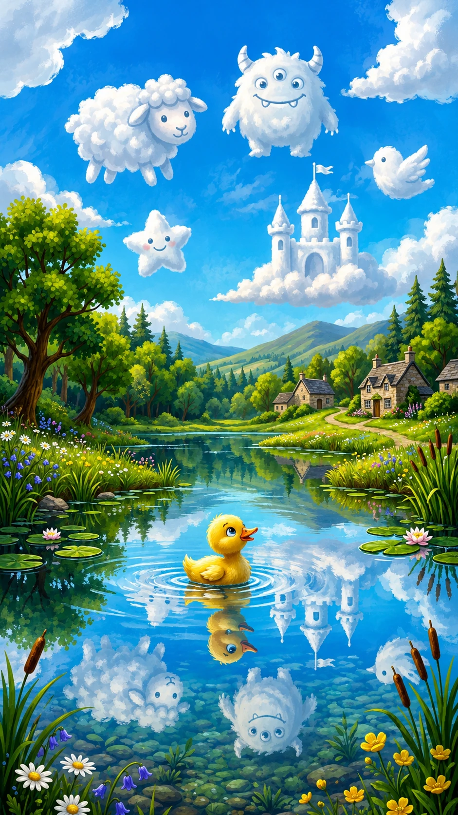 Patinho fofo nadando em um lago de água cristalina