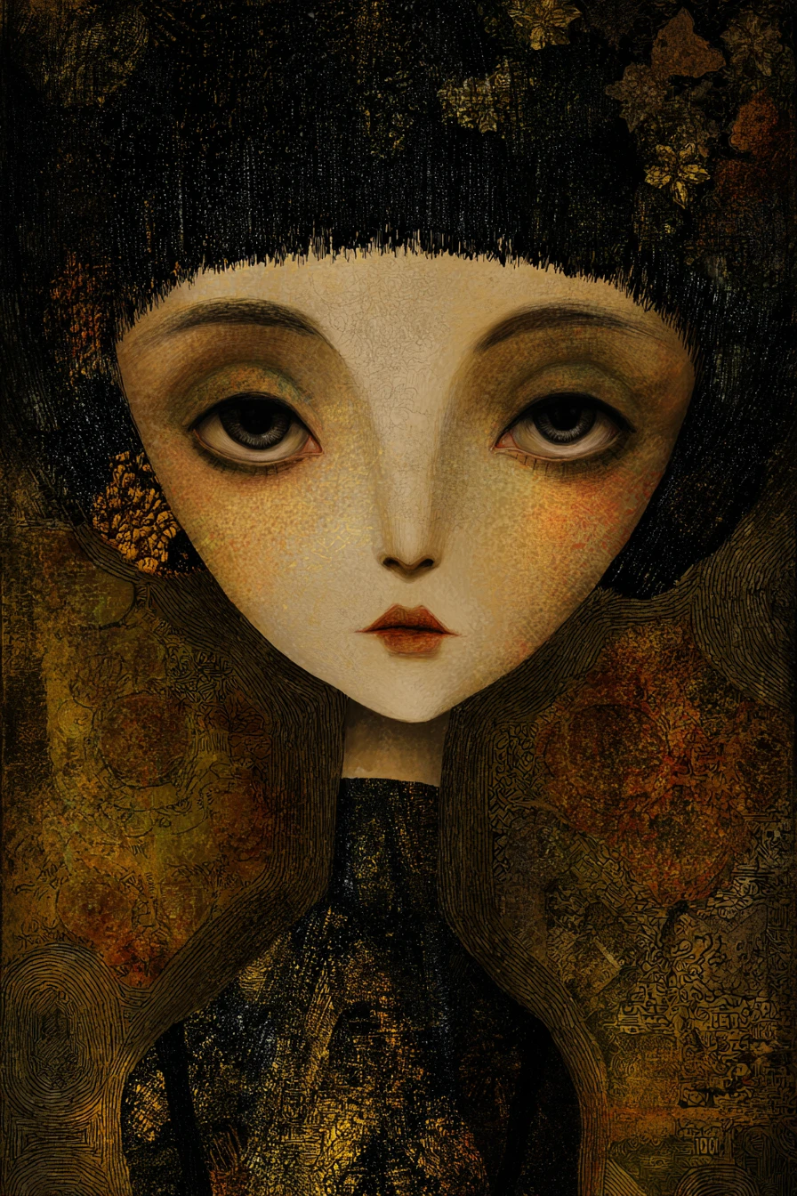 Mulher surreal e estilosa em um mundo misterioso e sombrio