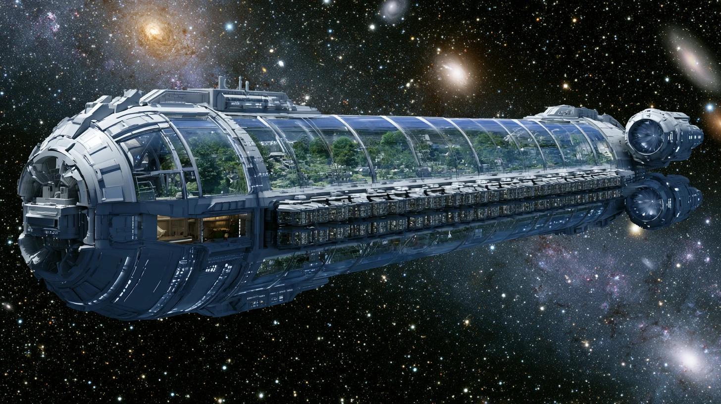 Colossal nave geracional deslizando pelo espaço profundo