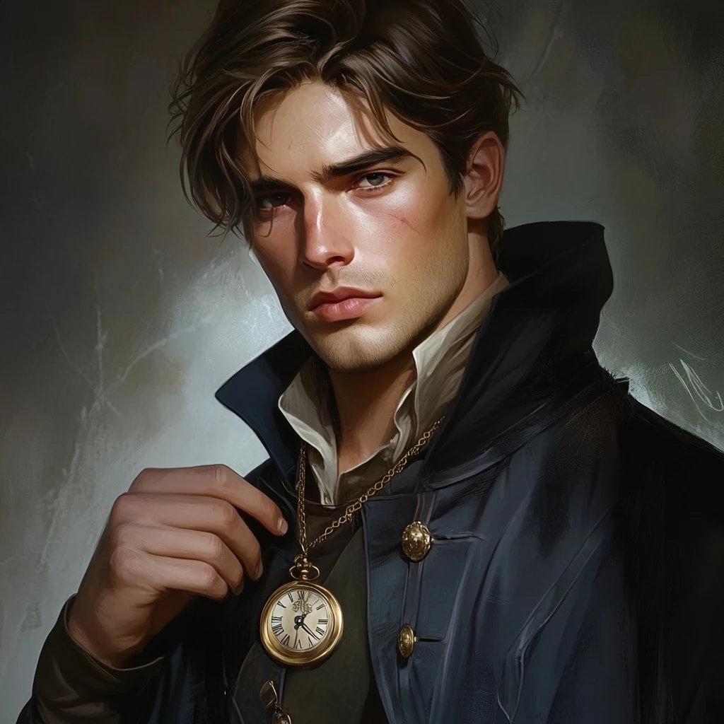 Sorcier fantasy ordonné avec montre de poche et magie du temps