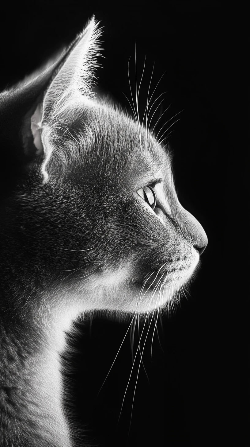 Ilusão surreal de perfil de gato em retrato artístico monocromático