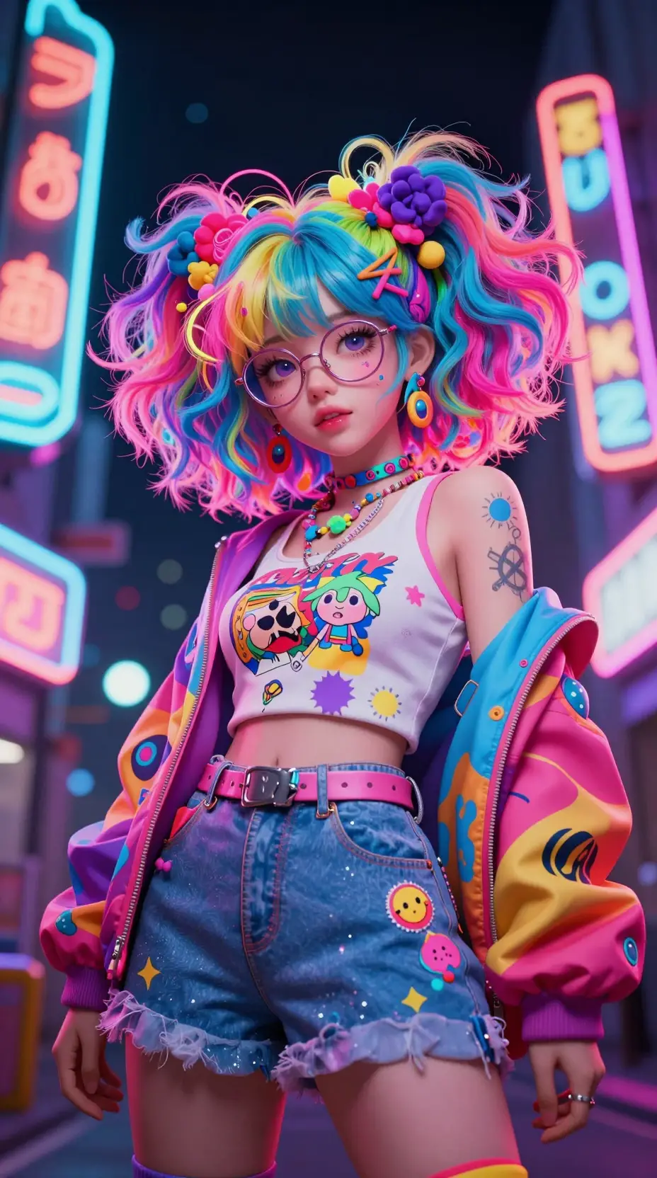 古靈精怪的年輕女子，穿著迷幻日系風格時尚