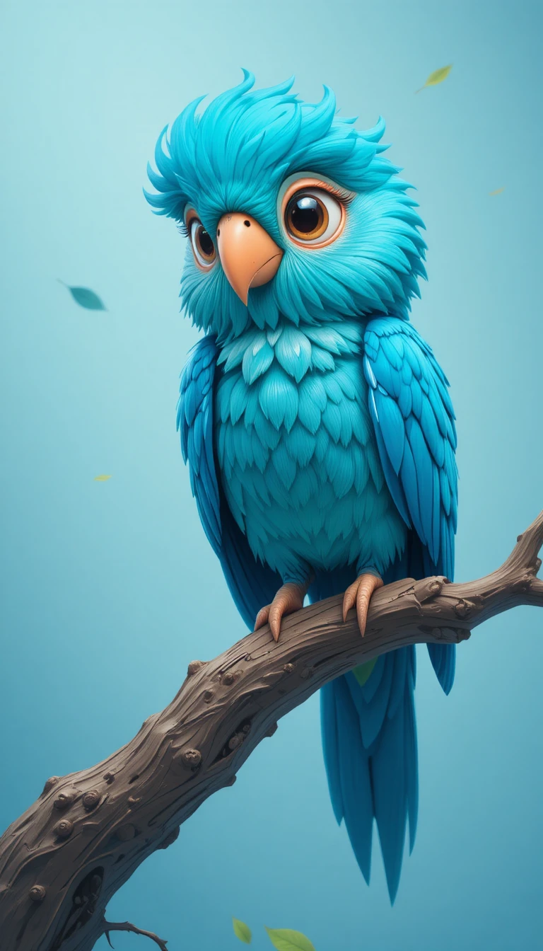Ilustração de um sereno papagaio turquesa em um galho retorcido