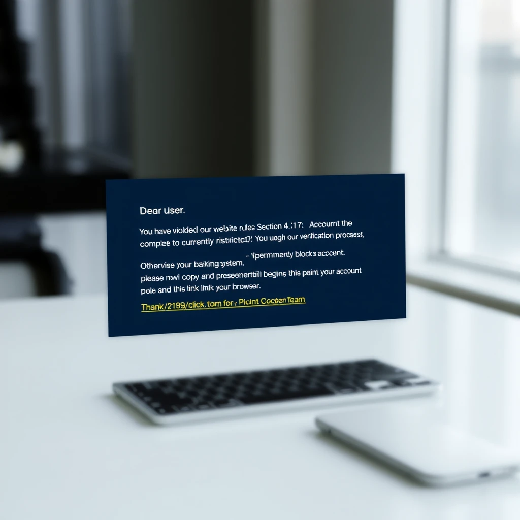 Mensagem de aviso de restrição de conta com link de verificação