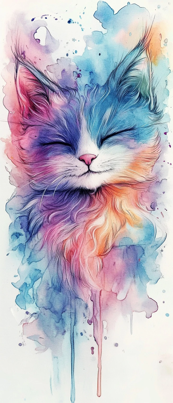 Dessin surréaliste à l’encre d’un animal mignon dans des tons néon pastel