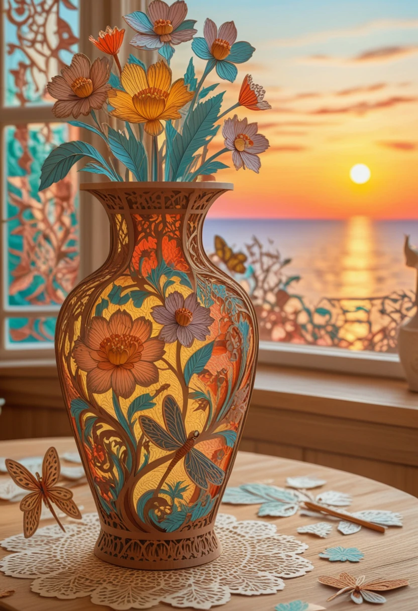 Vaso colorato in arte di carta in stile art nouveau festivo