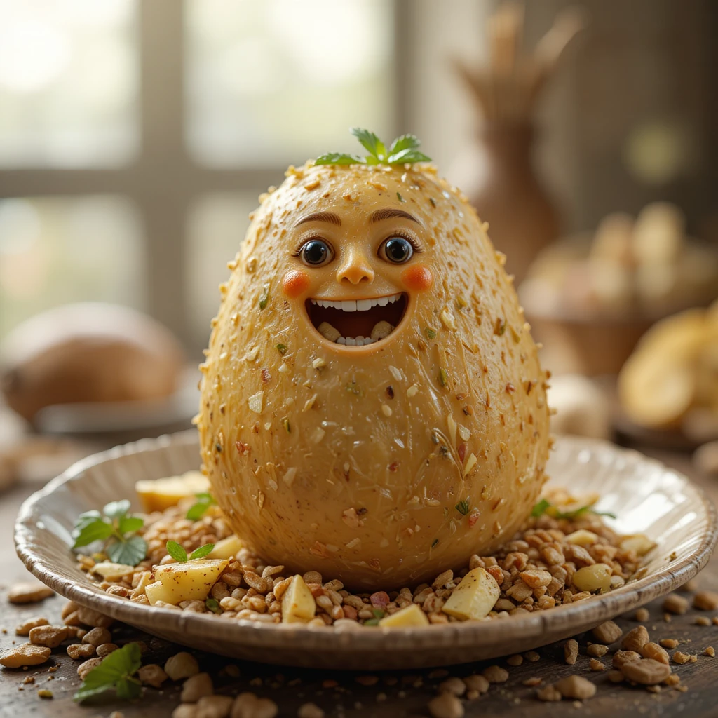 Batata 3D Cartoon Alegre com Óculos de Sol Acenando