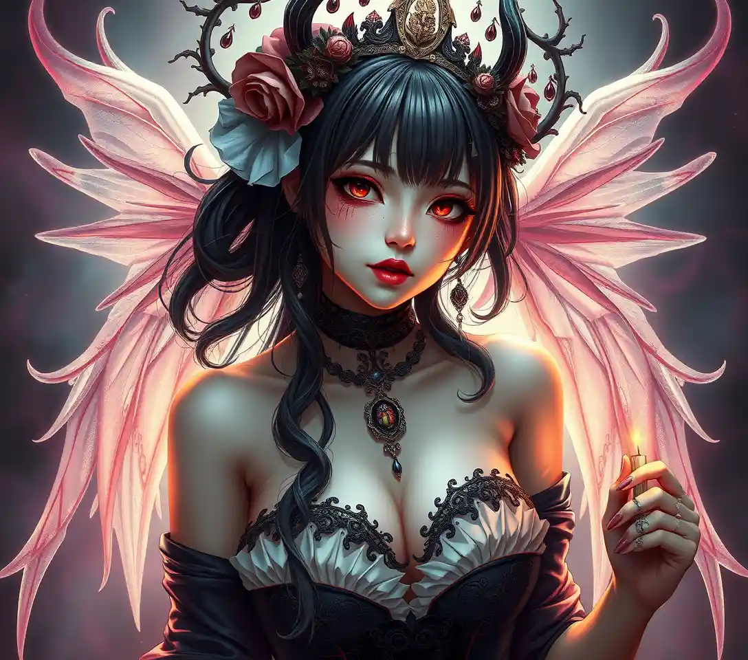 融合哥德與神聖奇幻風格的魅惑女巫肖像