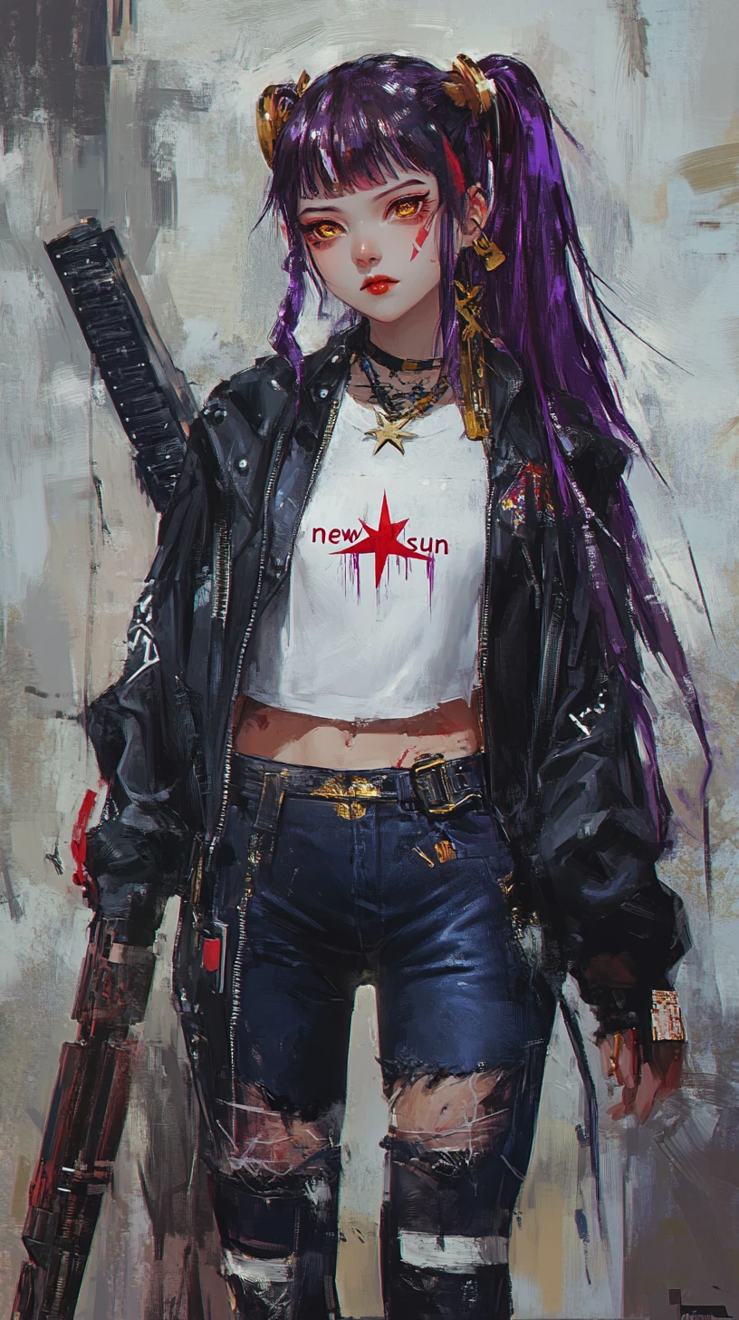 Garota de anime com taco e streetwear futurista escuro
