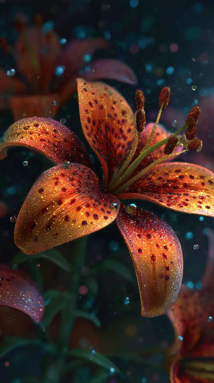 Primo piano di un enorme giglio tigrato con petali drammatici