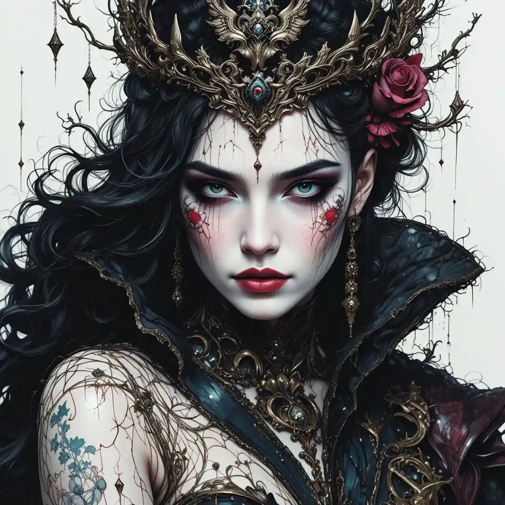 Mulher sedutora de fantasia sombria em ilustração dramática a tinta