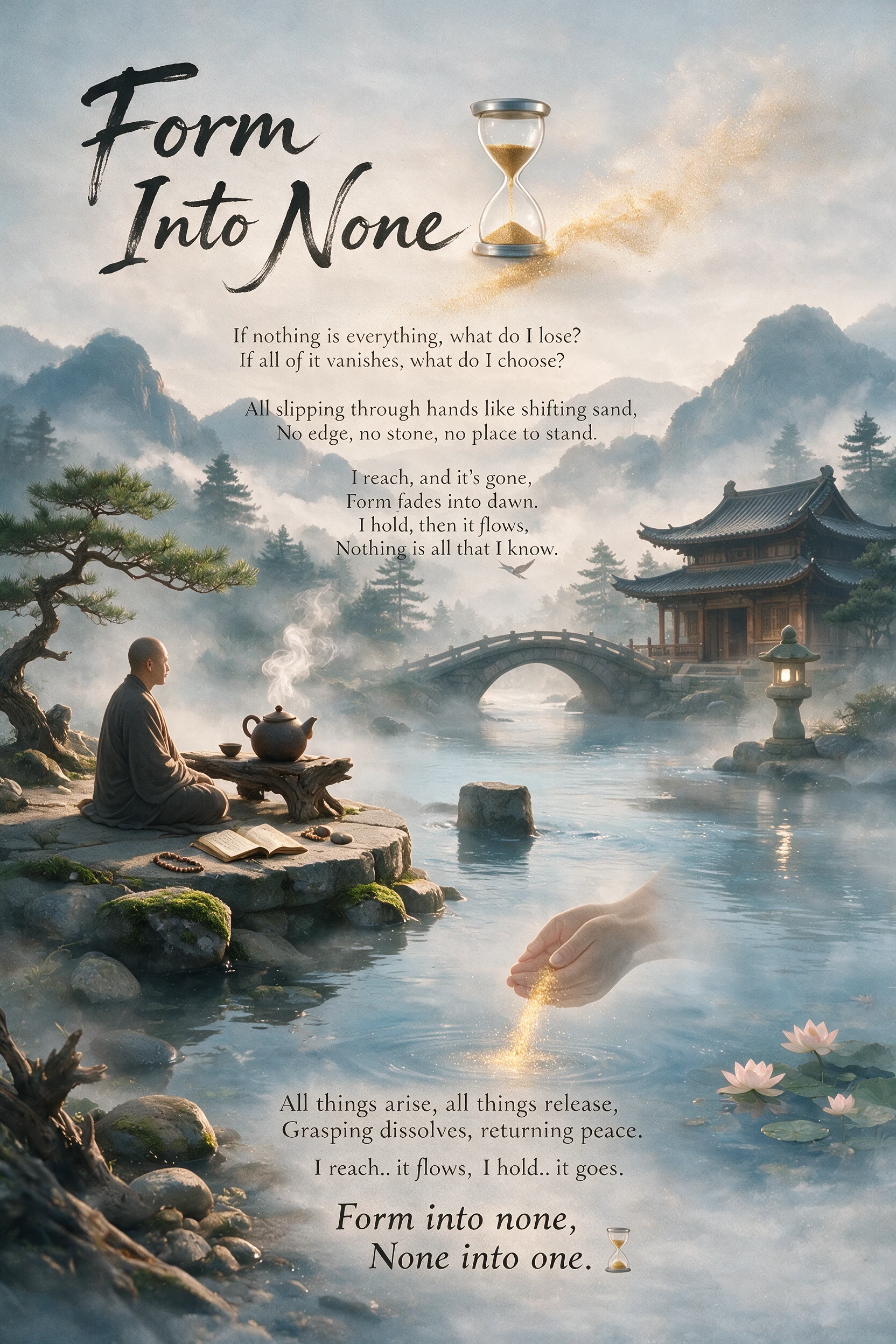 Minimalistische Zen-Typografie mit markant poetischem Meditationstext