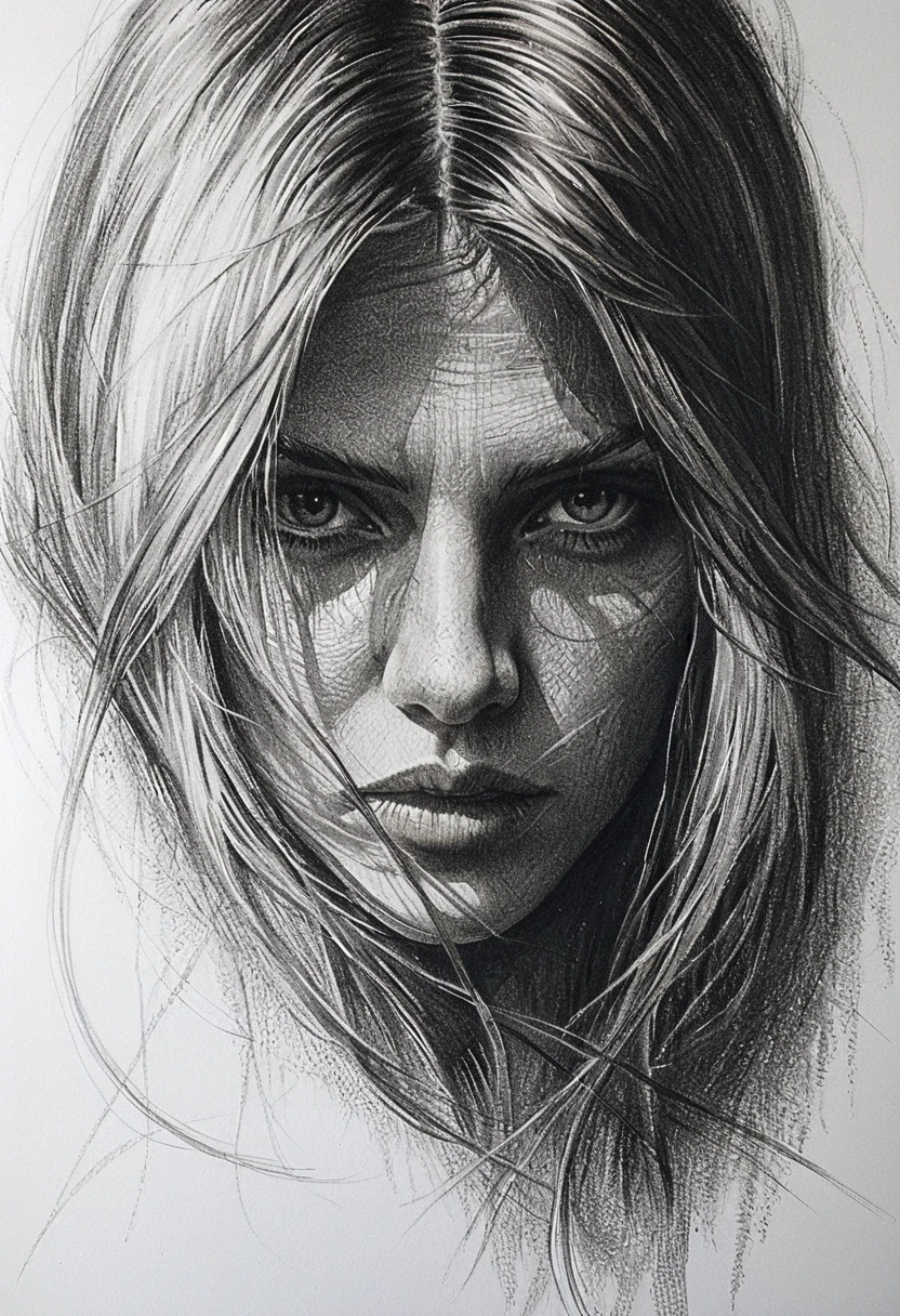 Melancholic pencil portrait with dramatic chiaroscuro shadows