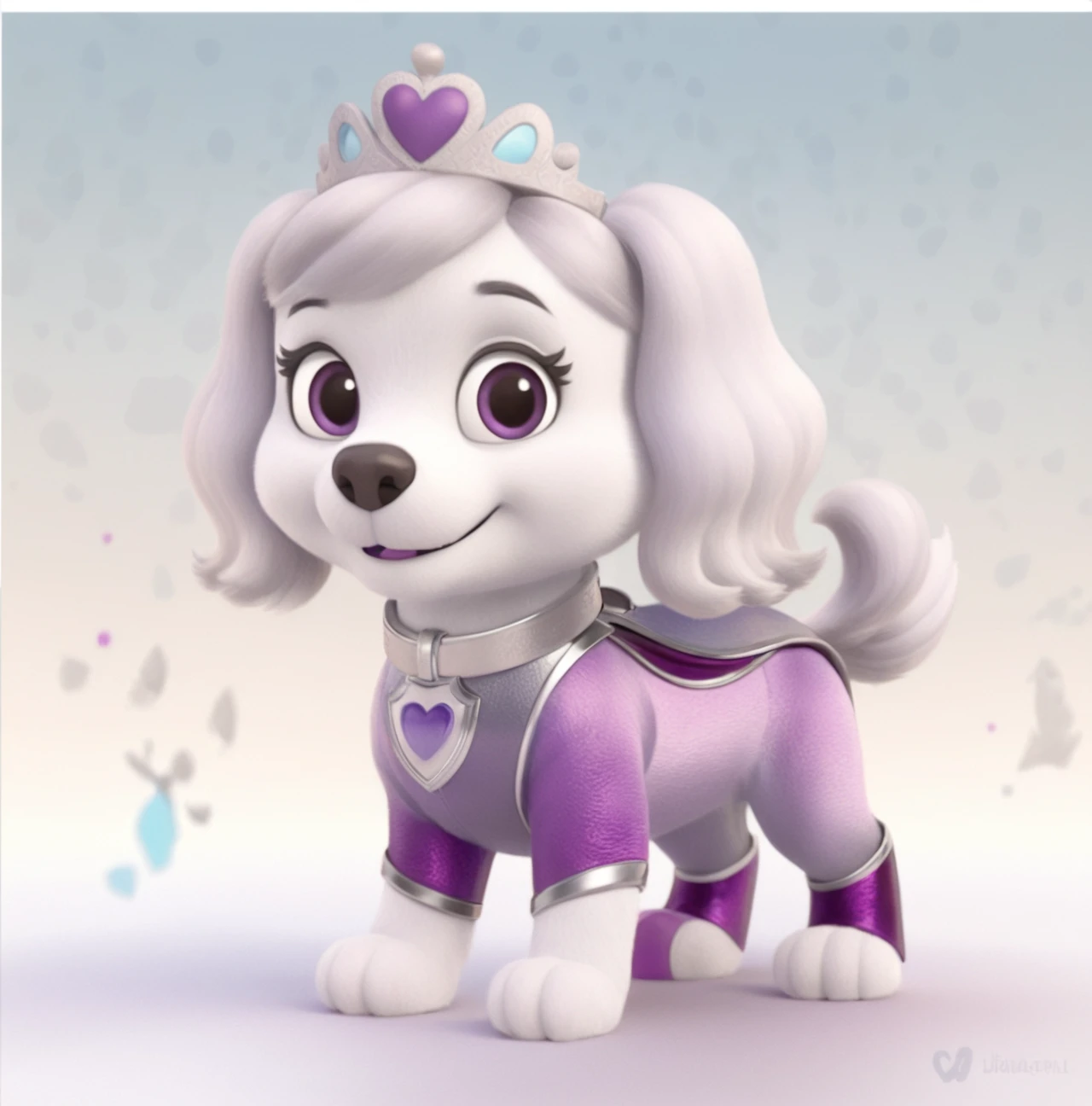 Mascote de cachorro princesa posando em um castelo fantasia colorido