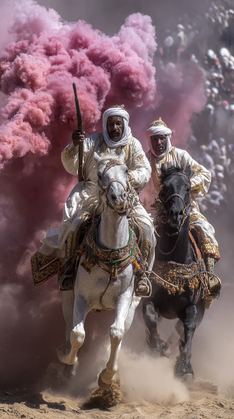 Cavalieri berberi all’attacco in una fumosa fantasia marocchina