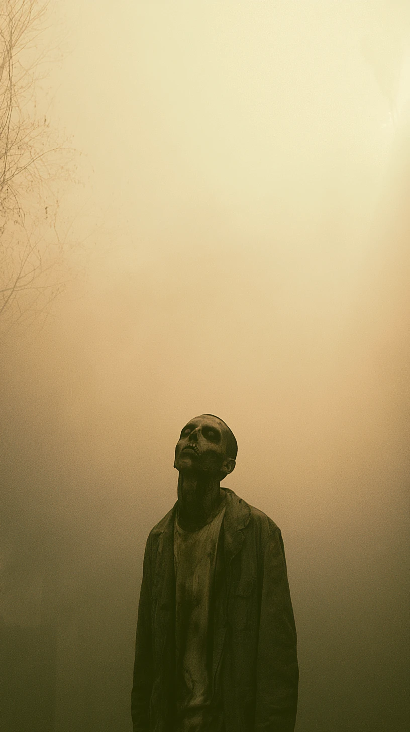 Des zombies avancent dans un épais brouillard de minuit dans une rue sombre