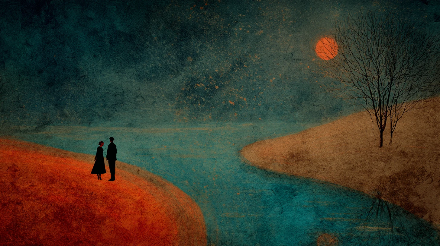 Femme surréaliste mélancolique dans de riches tons indigo et turquoise