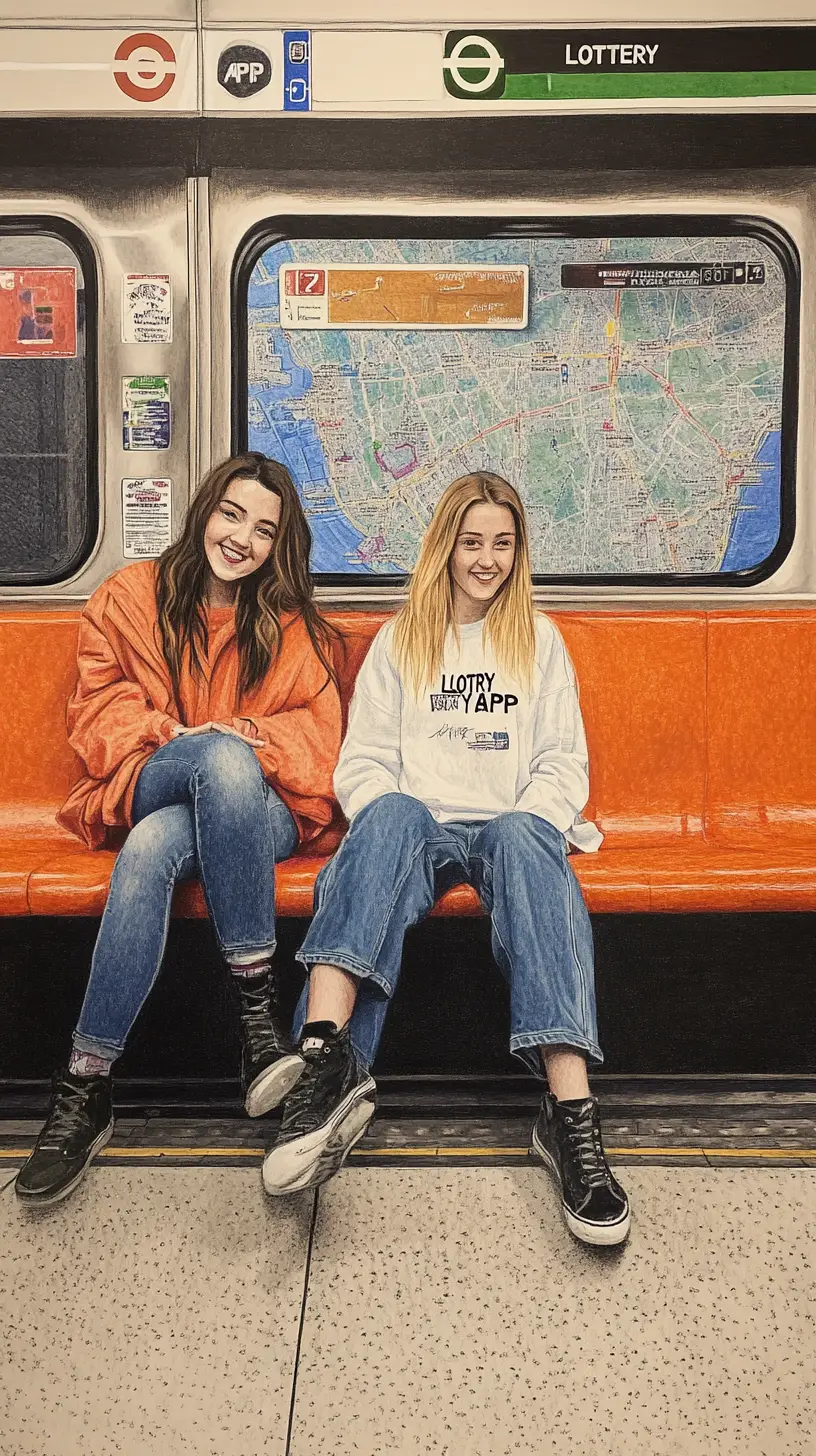 Three young women chatting on an orange subway seat
