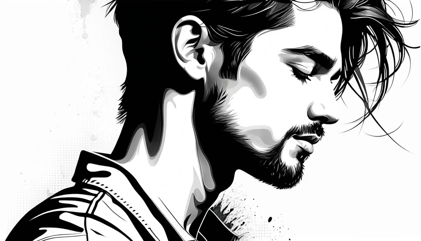 Retrato em perfil monocromático em close de um jovem sereno