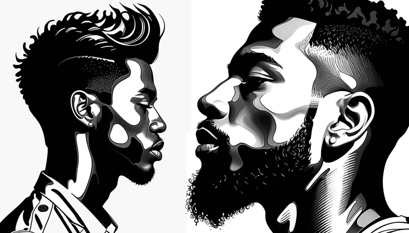 Monochrome profile portrait of a peaceful young black man