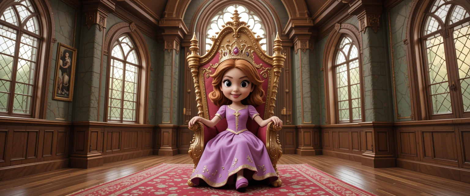 Princesse fantastique assise dans la salle du trône d’un grand château