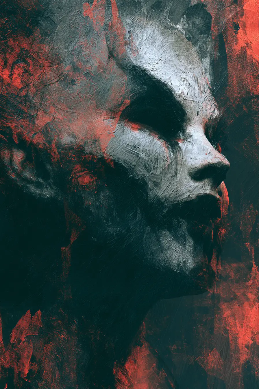 Surreal female demon in dark horror cinematic lighting