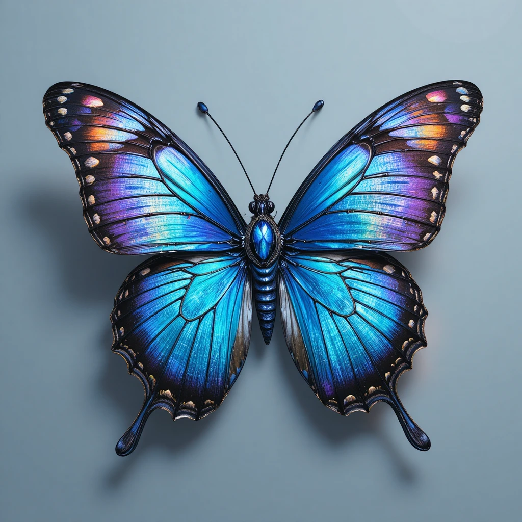 Farfalla digitale vivace con ali iridescenti tecnicolor