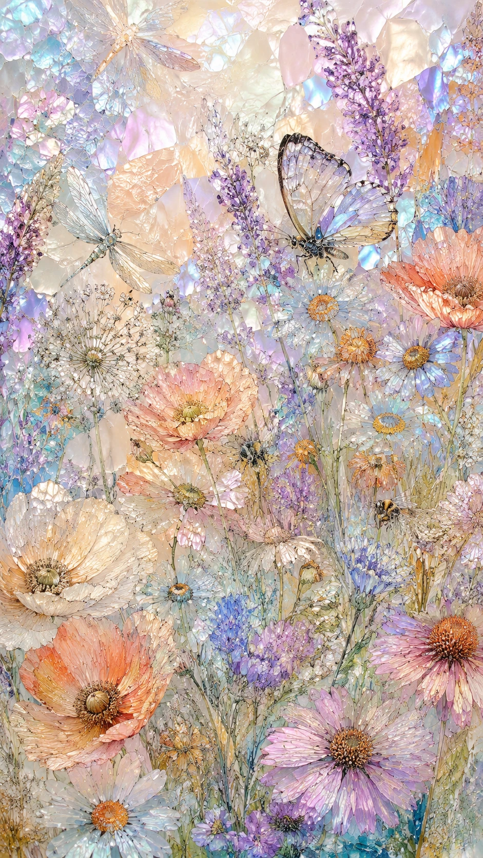 Close-up de prado de verão com flores em estilo mosaico artístico