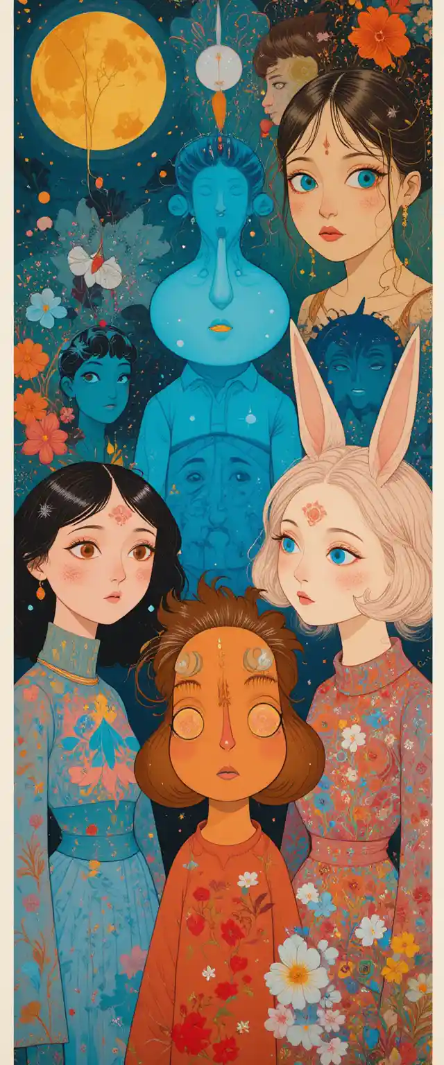 Personnages de fantasy rétro et colorés en style illustration graphique