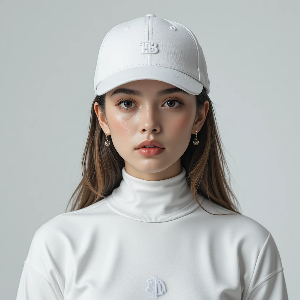 Stilvolle Frau in weißem Monochrome-Outfit und Baseballkappe