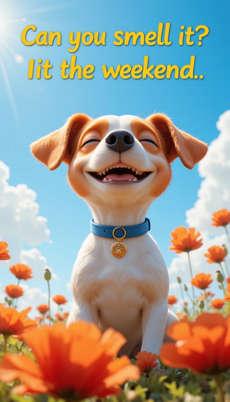 Filhote alegre de Jack Russell em campo de papoulas sob o céu de verão
