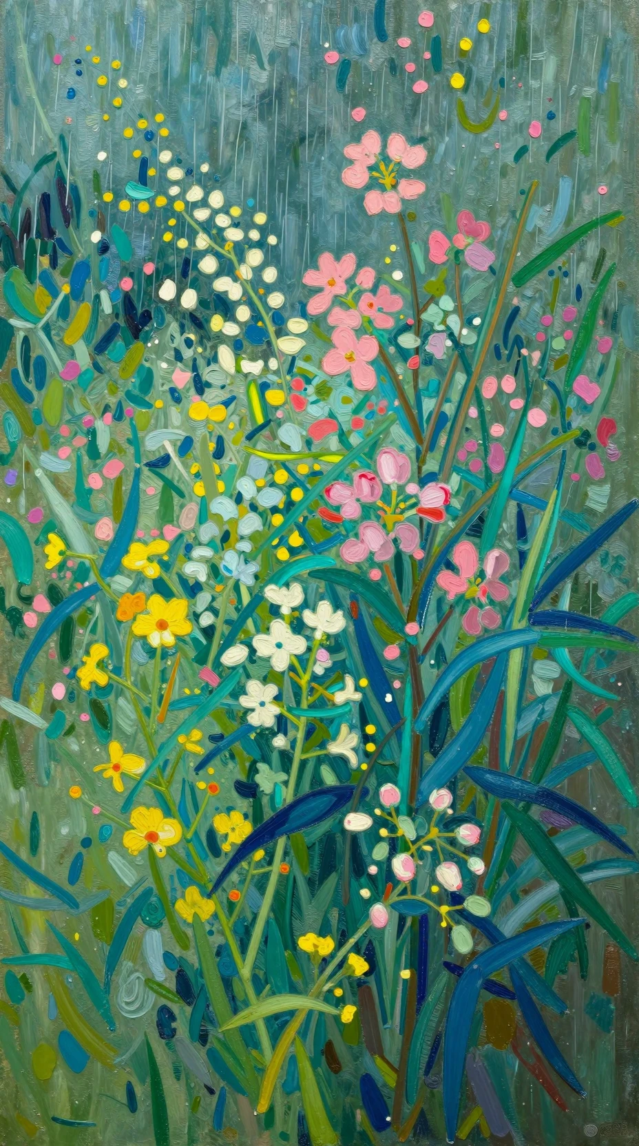 Peinture abstraite de fleurs sauvages en mouvement pluvieux vibrant