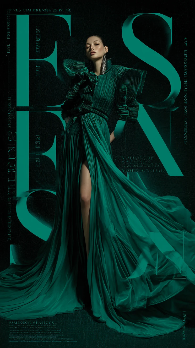 Emerald green fashion editorial poster with cinematic lighting