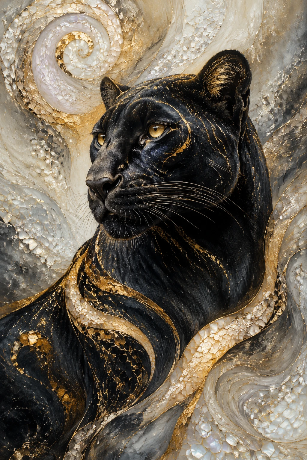 Pantera nera con accenti dorati in stile fine art astratto