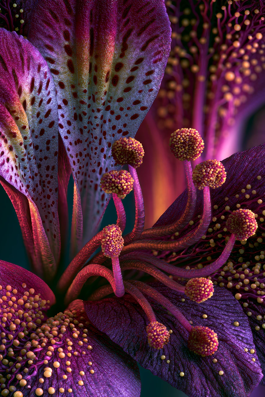 Vibrant fantasy view from inside a glowing flower