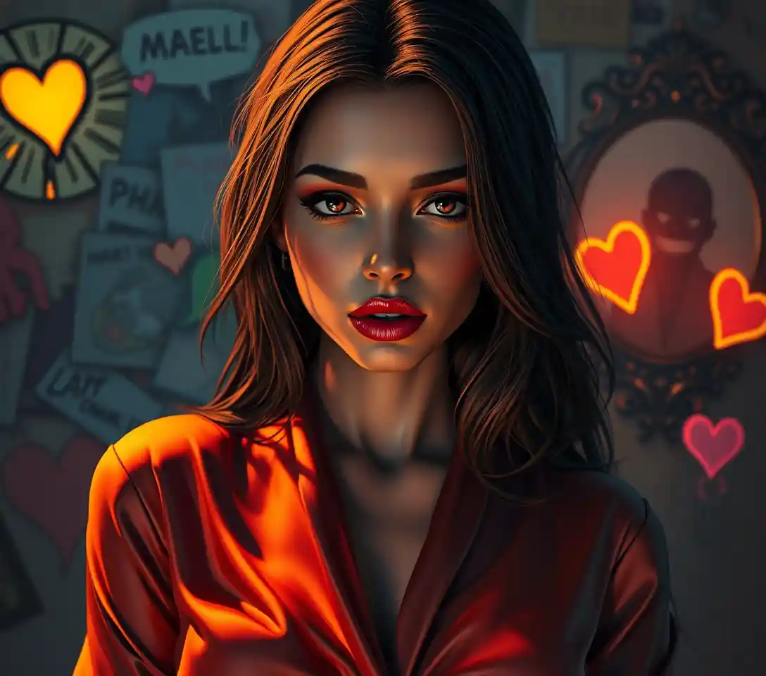 Sensual woman in surreal pop art horror dreamscape