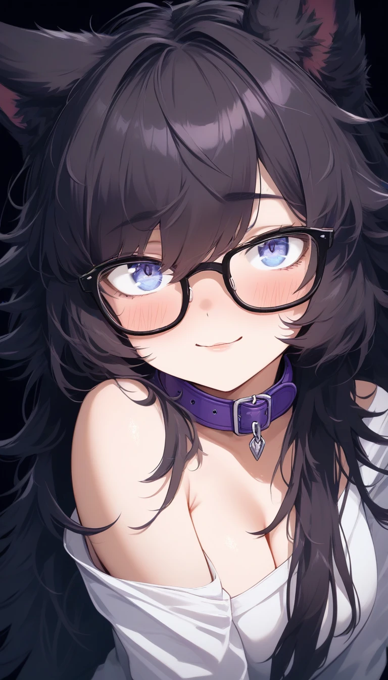 暗い背景のメガネっ娘かわいいアニメ少女