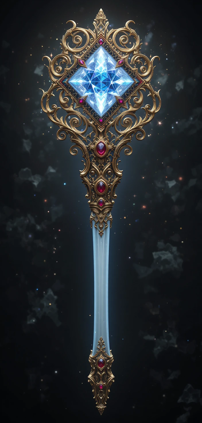 Sceptre magique orné avec cristal lumineux et pierres précieuses