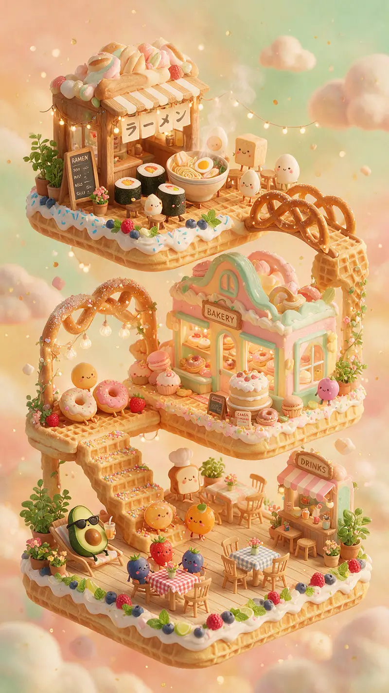 垂直奇幻世界中的奇趣迷你美食村