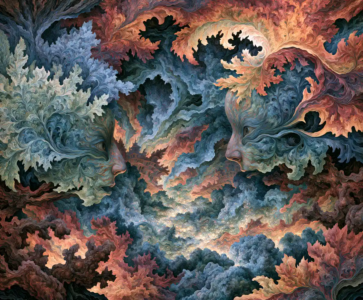 Ethereal Colossal Women Rising From Luminous Primordial Mire