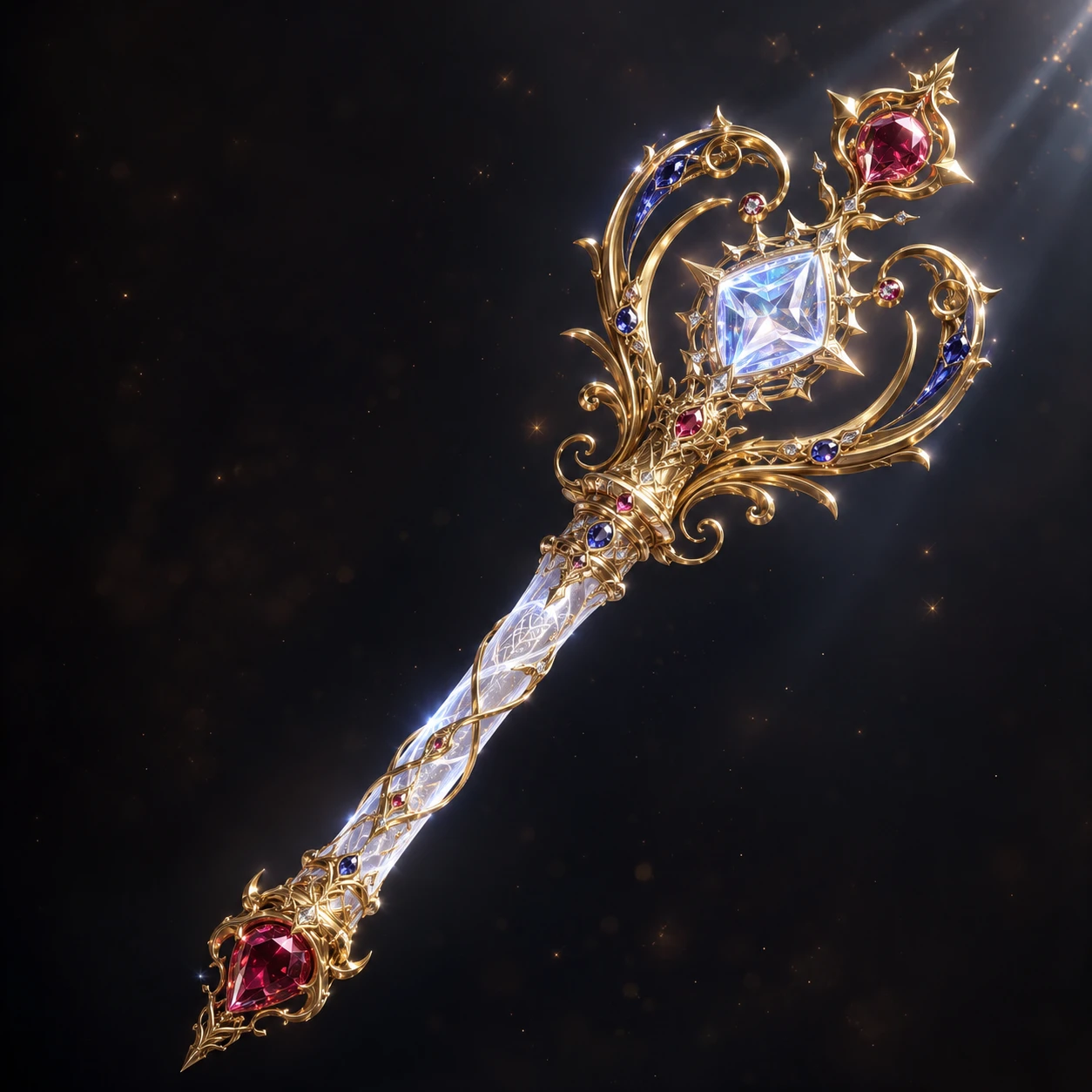 Sceptre fantastique orné avec cristal lumineux et pierres précieuses