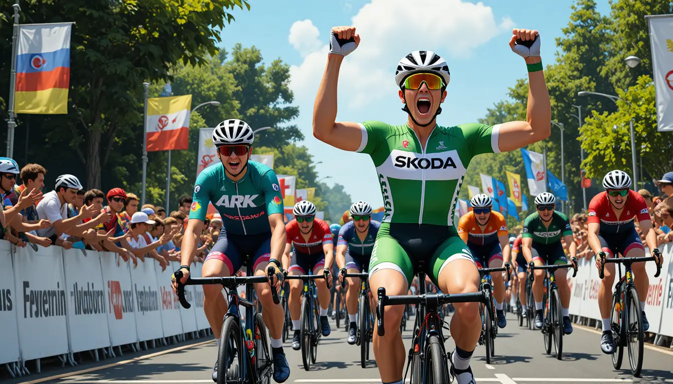 Cyclists sprint neck and neck to a dramatic race finish
