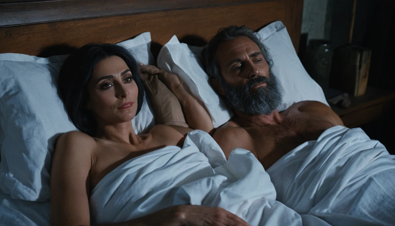 Casal caucasiano descansando junto em um quarto pouco iluminado