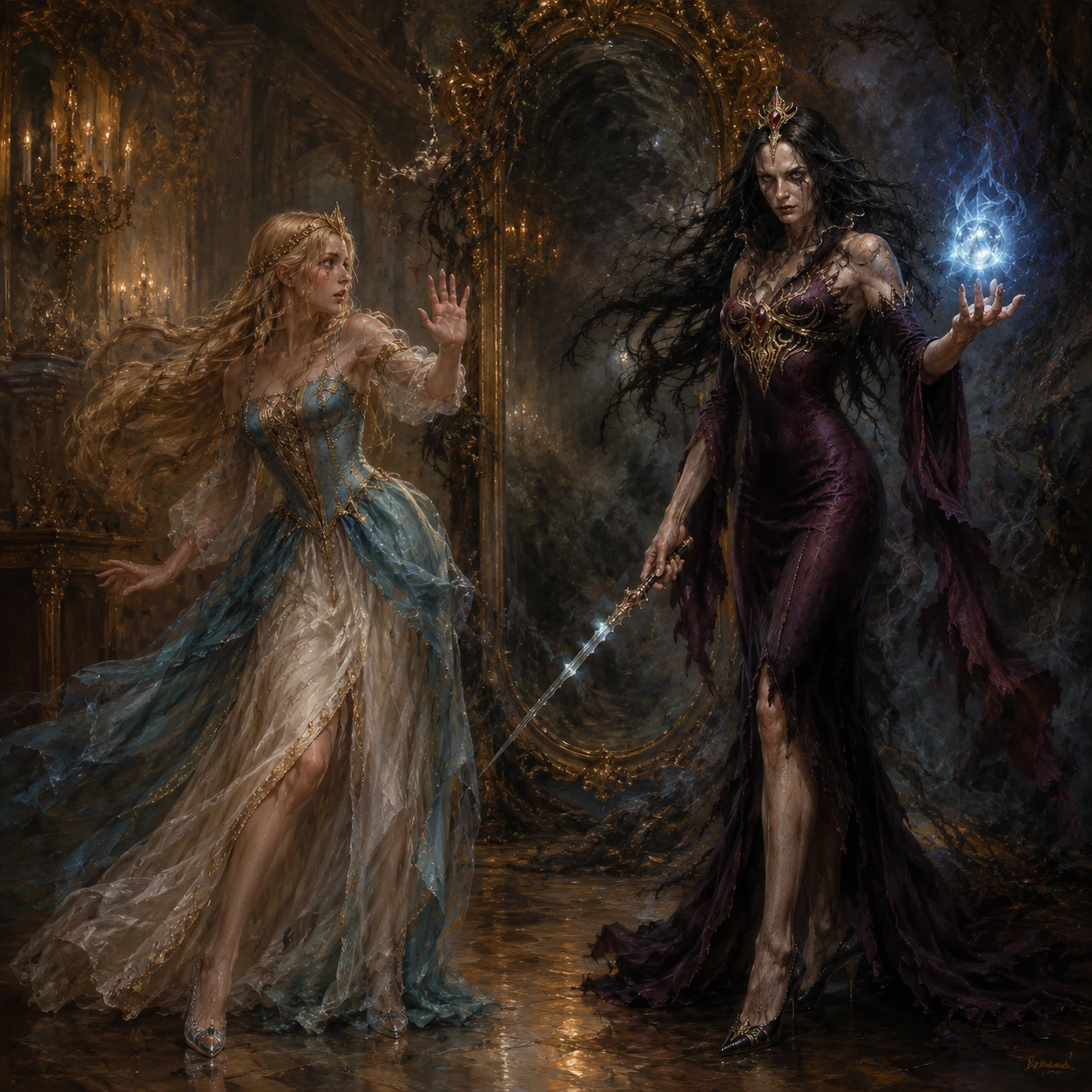 Double portrait de deux femmes magiques au style Renaissance