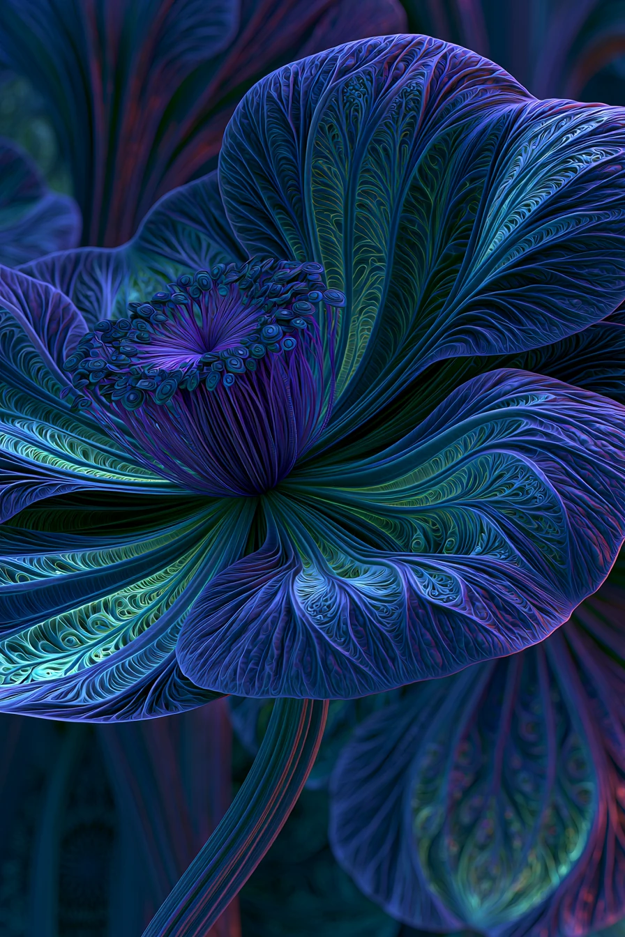Fantastische Innenansicht tief im Inneren einer leuchtenden Blume
