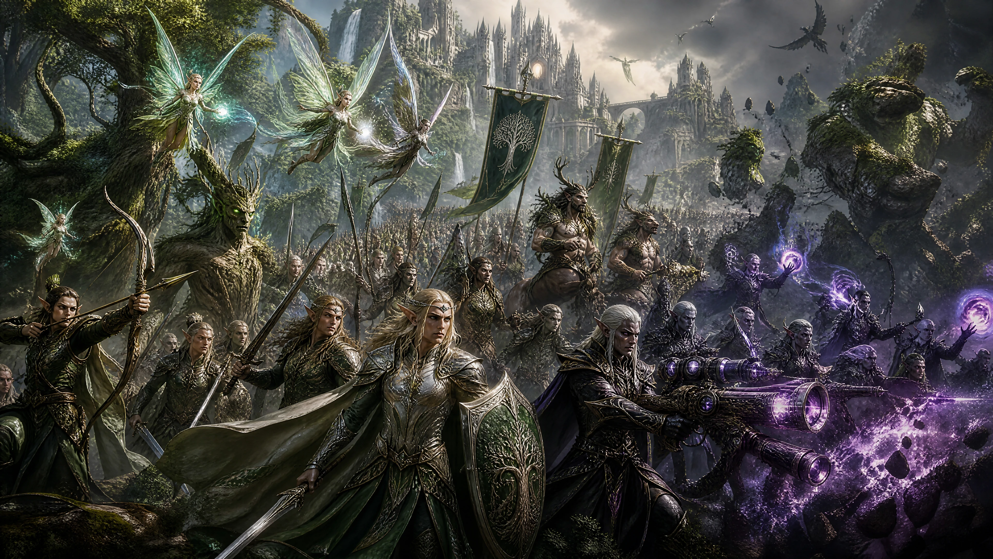 Elven and mythical army marching to defend their realm