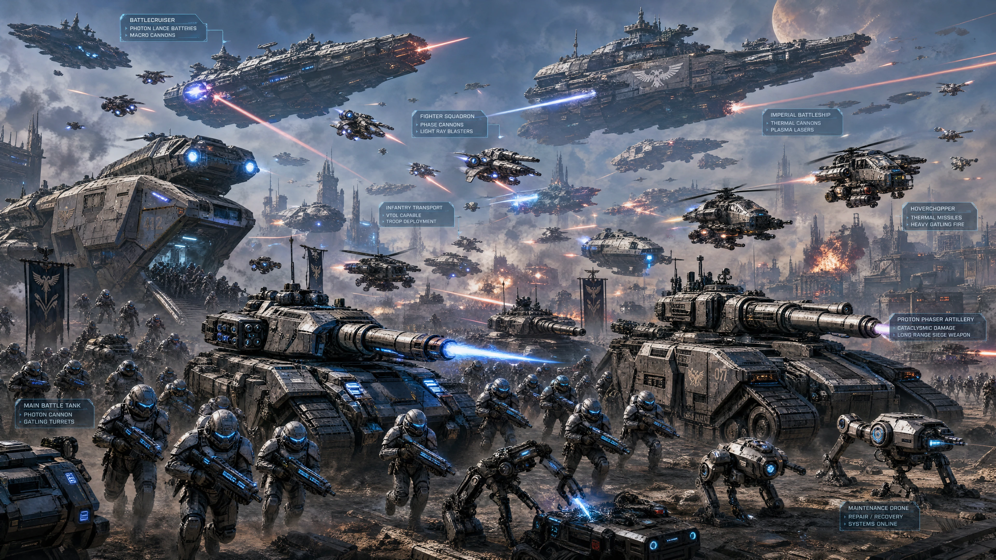 Futuristische Infanterie und Panzer rücken in intensivem Sci-Fi-Gefecht vor